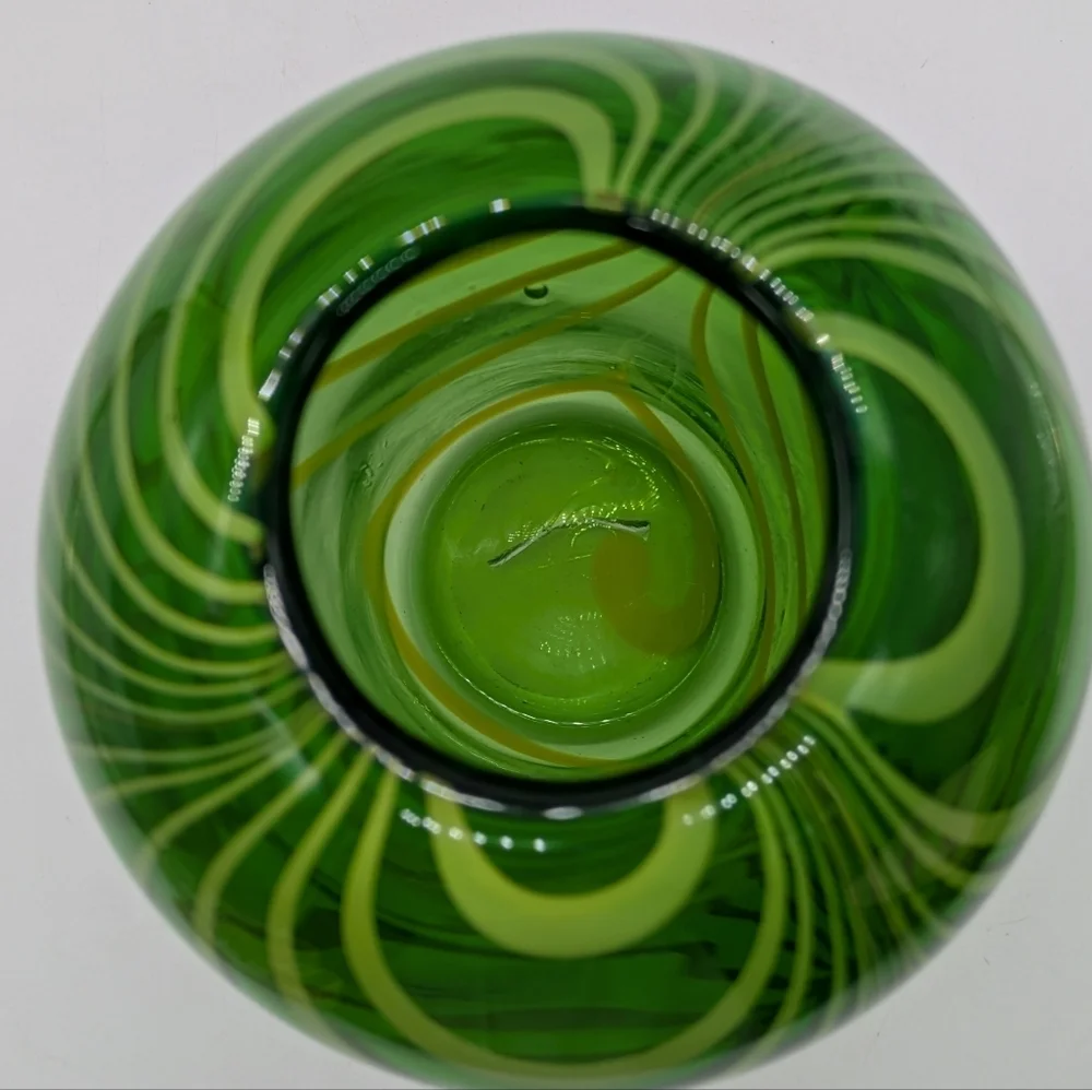 Green Glass Striped Accent Vase